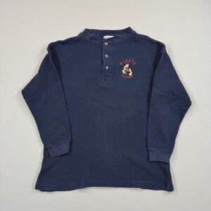 Vintage 90s‎ Disney Men's S/M Blue Polo Shirt Mickey Explorer Henley Pullover
